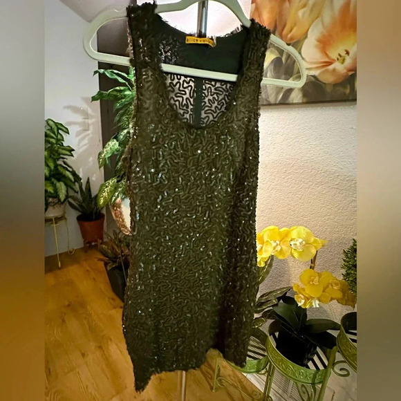 Alice + Olivia safari green sequined mini dress size XS